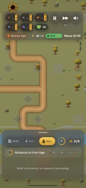 Bronze Age board: the terrain and road have changed, five resource types are tracked, and the Iron Age is next